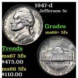1947-d Jefferson Nickel 5c Grades GEM++ 5fs