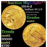 1914-d Gold Indian Quarter Eagle $2 1/2 ms64+ SEGS