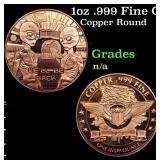 1oz .999 Fine Copper Bullion Round - We