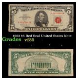 1963 $5 Red Seal United States Note Grades vf++