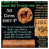 BU Shotgun Lincoln 1c roll, 1967-p 50 pcs Bank Wra