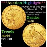 1909-p Gold Indian Quarter Eagle Near Top Pop! $2