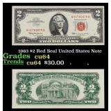 1963 $2 Red Seal United States Note Grades Choice