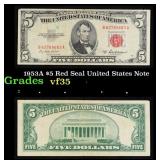 1953A $5 Red Seal United States Note Grades vf++