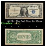 1957B $1 Blue Seal Silver Certificate Grades vf++
