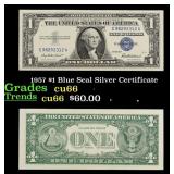 1957 $1 Blue Seal Silver Certificate Grades Gem+ C
