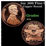 1oz .999 Fine Copper Bullion Round - Lincoln Penny
