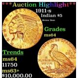 1911-s Gold Indian Half Eagle $5 Choice Unc USCG