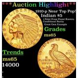 1910-p Gold Indian Half Eagle Near Top Pop! $5 GEM