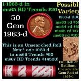BU Shotgun Lincoln 1c roll, 1963-d 50 pcs Bank Wra