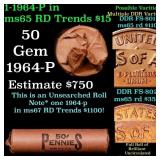 BU Shotgun Lincoln 1c roll, 1964-p 50 pcs Bank Wra