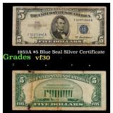 1953A $5 Blue Seal Silver Certificate Grades vf++