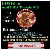 BU Shotgun Lincoln 1c roll, 1991-d 50 pcs Bank Wra