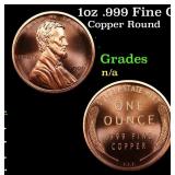 1oz .999 Fine Copper Bullion Round - Lincoln Penny