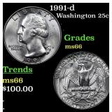 1991-d Washington Quarter 25c Grades GEM+ Unc