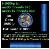 BU Shotgun Jefferson 5c roll, 1980-p 40 pcs Bank $