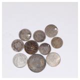 Group of 10 Coins, 1 Bolivar, 2x Canada 10c, Newfo