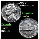 1964-p Jefferson Nickel 5c Grades GEM+ Unc