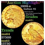 1909-s Gold Indian Half Eagle $5 Select+ Unc USCG