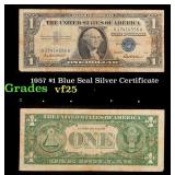 1957 $1 Blue Seal Silver Certificate Grades vf+