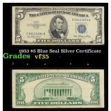 1953 $5 Blue Seal Silver Certificate Grades vf++