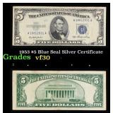 1953 $5 Blue Seal Silver Certificate Grades vf++