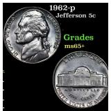 1962-p Jefferson Nickel 5c Grades GEM+ Unc