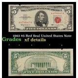 1963 $5 Red Seal United States Note Grades xf deta