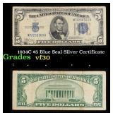 1934C $5 Blue Seal Silver Certificate Grades vf++