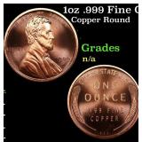 1oz .999 Fine Copper Bullion Round - Lincoln Penny