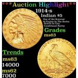 1914-s Gold Indian Half Eagle $5 Select Unc USCG