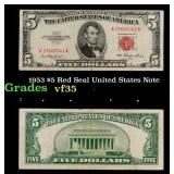 1953 $5 Red Seal United States Note Grades vf++