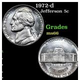 1972-d Jefferson Nickel 5c Grades GEM+ Unc