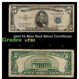 1953 $5 Blue Seal Silver Certificate Grades vf++