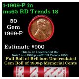 BU Shotgun Lincoln 1c roll, 1969-p 50 pcs Bank Wra