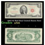 1963 $2 Red Seal United States Note Grades xf+