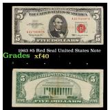 1963 $5 Red Seal United States Note Grades xf