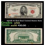 1953B $5 Red Seal United States Note Grades xf+