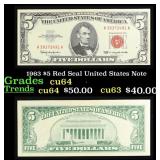 1963 $5 Red Seal United States Note Grades Choice