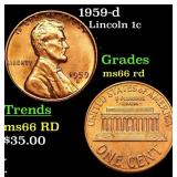 1959-d Lincoln Cent 1c Grades GEM+ Unc RD