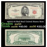 1953A $5 Red Seal United States Note Grades Select