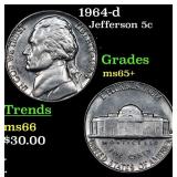 1964-d Jefferson Nickel 5c Grades GEM+ Unc