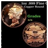 1oz .999 Fine Copper Bullion Round - Mercury Dime