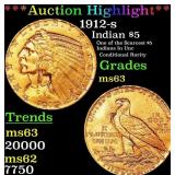 1912-s Gold Indian Half Eagle $5 Select Unc USCG