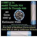BU Shotgun Jefferson 5c roll, 1987-p 40 pcs Bank $