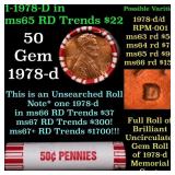 BU Shotgun Lincoln 1c roll, 1978-d 50 pcs Bank Wra