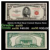 1953A $5 Red Seal United States Note Grades Choice