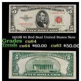 1953B $5 Red Seal United States Note Grades Choice