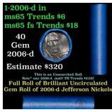 BU Shotgun Jefferson 5c roll, 2006-d 40 pcs Bank $