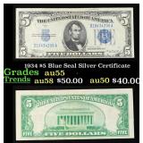 1934 $5 Blue Seal Silver Certificate Grades Choice